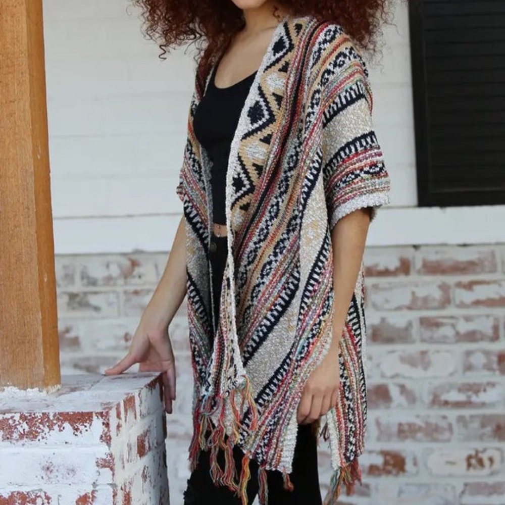 Tribal Print Sweater Kimono